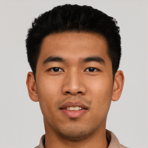Neutral asian young-adult male with short  black hair and brown eyes