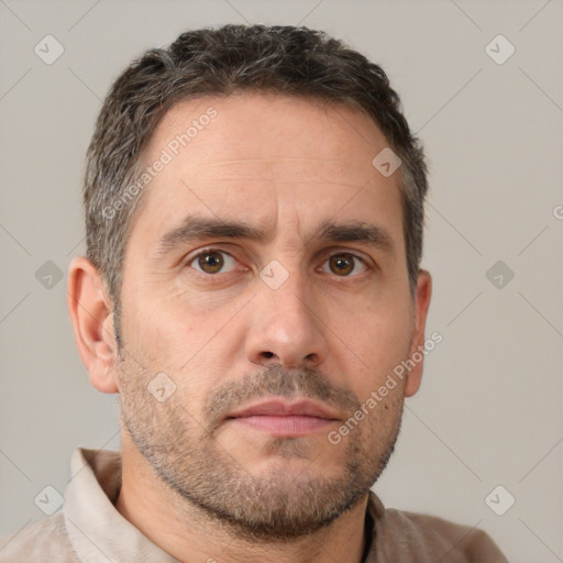 Neutral white adult male with short  brown hair and brown eyes