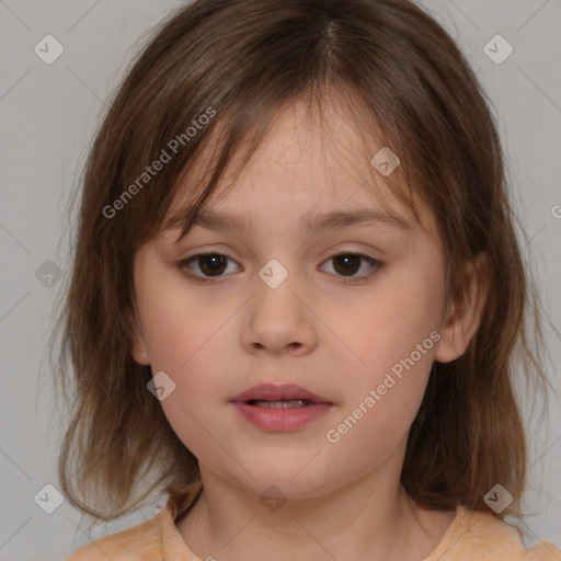 Neutral white child female with medium  brown hair and brown eyes