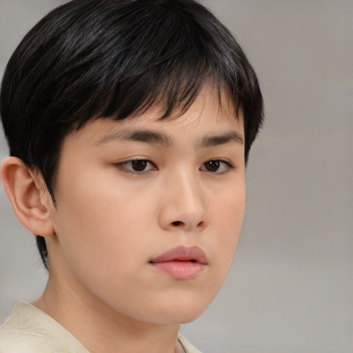 Neutral asian young-adult female with short  brown hair and brown eyes