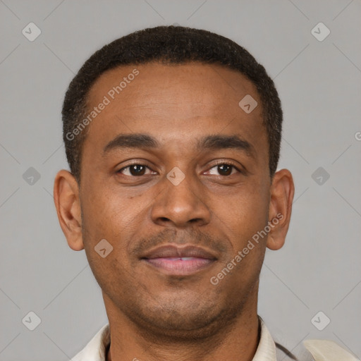 Neutral latino young-adult male with short  brown hair and brown eyes