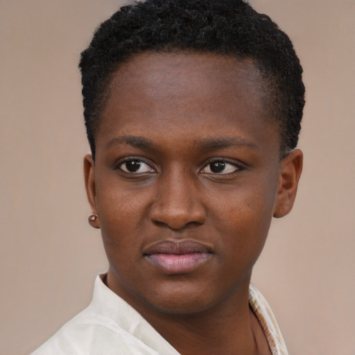 Neutral black young-adult female with short  brown hair and brown eyes