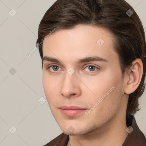 Neutral white young-adult male with medium  brown hair and brown eyes