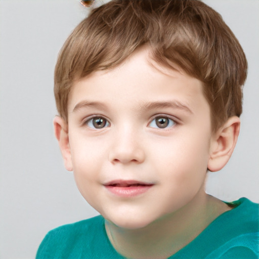 Neutral white child male with short  brown hair and grey eyes