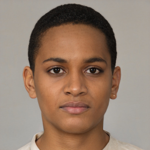 Neutral latino young-adult female with short  brown hair and brown eyes