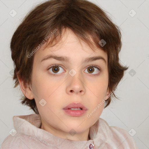 Neutral white child female with medium  brown hair and brown eyes