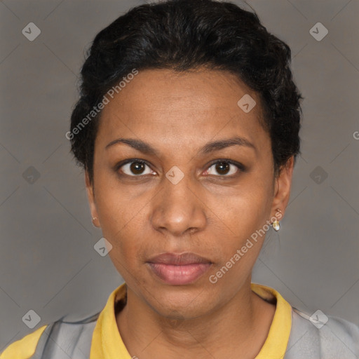 Neutral black young-adult female with short  brown hair and brown eyes