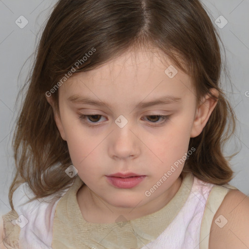 Neutral white child female with medium  brown hair and brown eyes