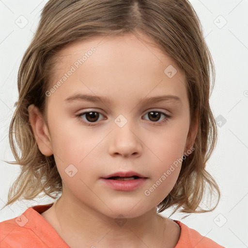 Neutral white child female with medium  brown hair and brown eyes