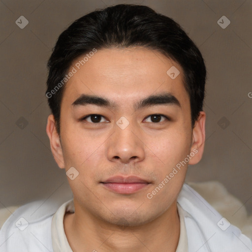 Neutral asian young-adult male with short  brown hair and brown eyes