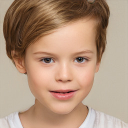 Joyful white child female with short  brown hair and brown eyes