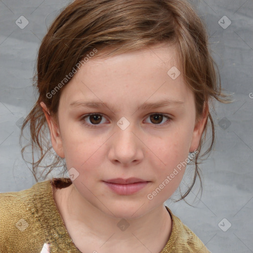 Neutral white child female with medium  brown hair and brown eyes