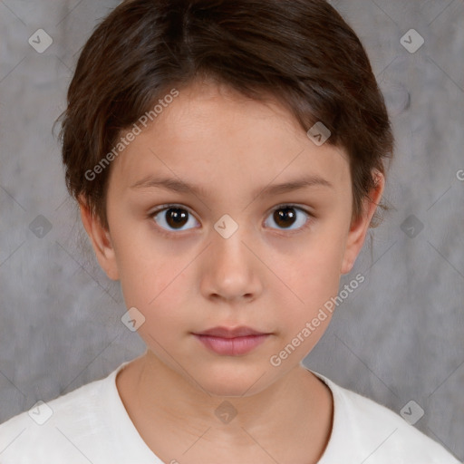 Neutral white child female with short  brown hair and brown eyes