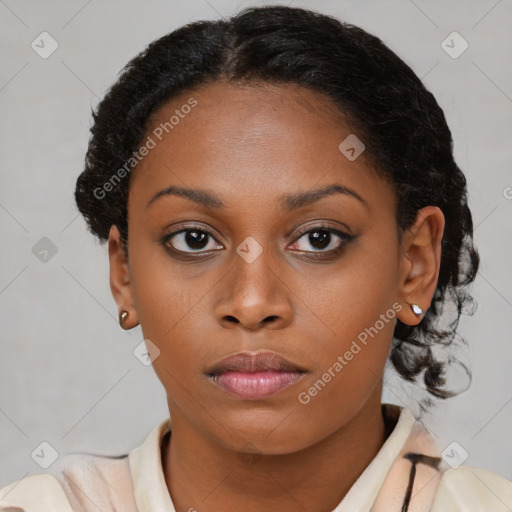 Neutral black young-adult female with short  brown hair and brown eyes