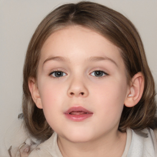 Neutral white child female with medium  brown hair and brown eyes