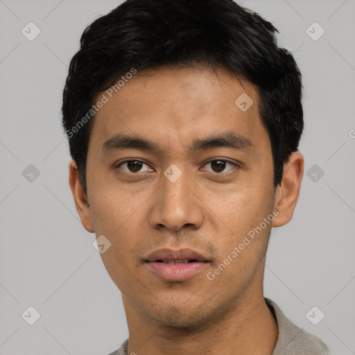 Neutral asian young-adult male with short  black hair and brown eyes