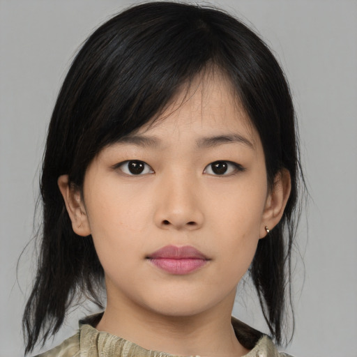 Neutral asian young-adult female with medium  black hair and brown eyes