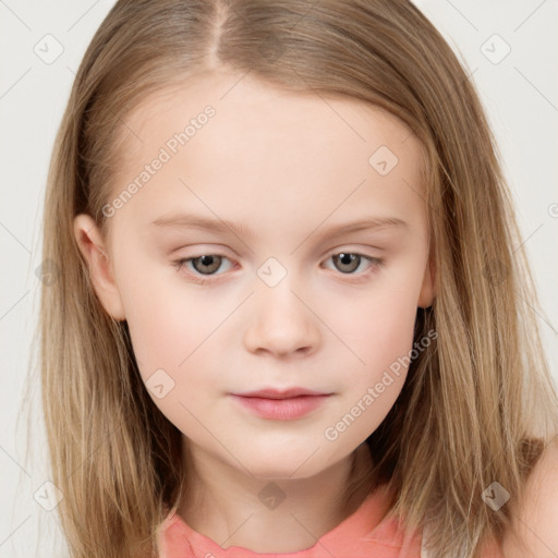 Neutral white child female with medium  brown hair and brown eyes