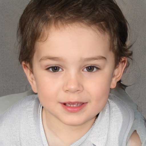 Joyful white child female with short  brown hair and brown eyes