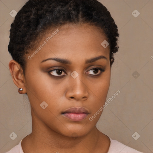 Neutral black young-adult female with short  brown hair and brown eyes