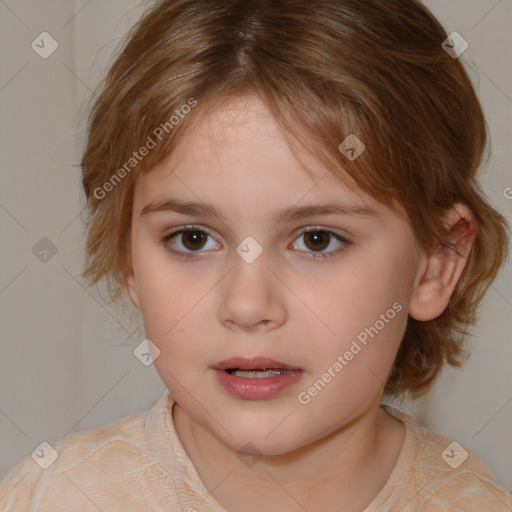 Neutral white child female with medium  brown hair and brown eyes