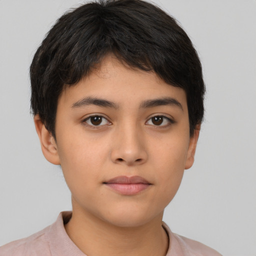 Neutral latino young-adult female with short  brown hair and brown eyes