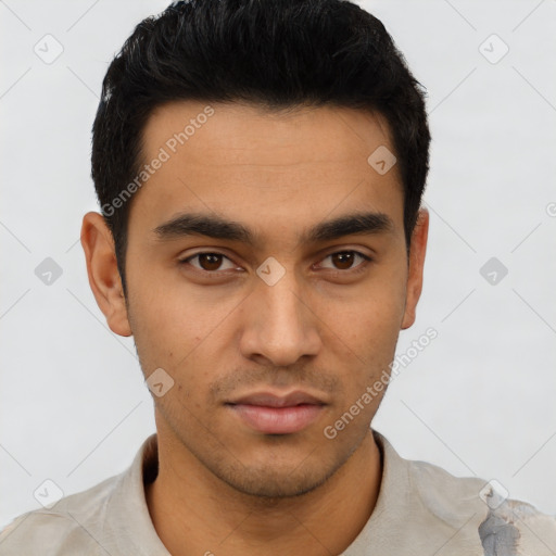 Neutral asian young-adult male with short  black hair and brown eyes