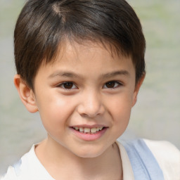 Joyful white child male with short  brown hair and brown eyes