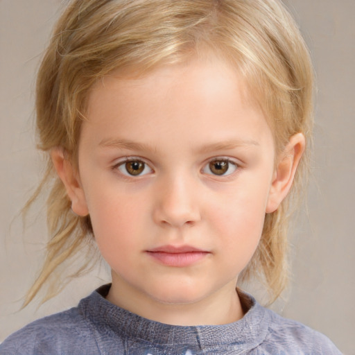 Neutral white child female with medium  brown hair and grey eyes