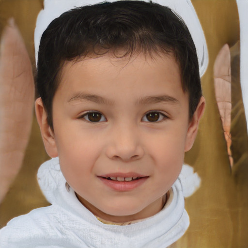 Joyful white child female with short  brown hair and brown eyes