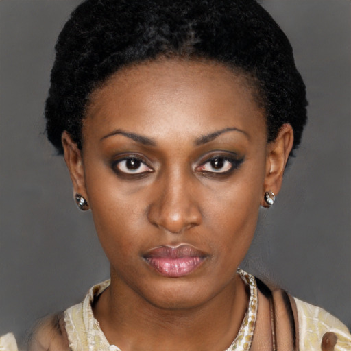 Neutral latino young-adult female with short  black hair and brown eyes
