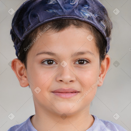 Joyful white child male with short  brown hair and brown eyes