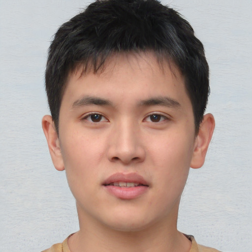 Neutral asian young-adult male with short  brown hair and brown eyes