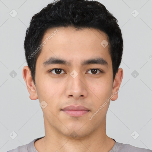 Neutral asian young-adult male with short  black hair and brown eyes