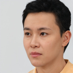 Neutral asian young-adult male with short  black hair and brown eyes