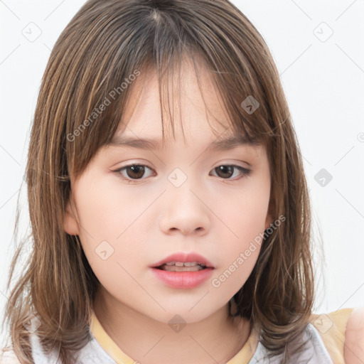 Neutral white child female with medium  brown hair and brown eyes