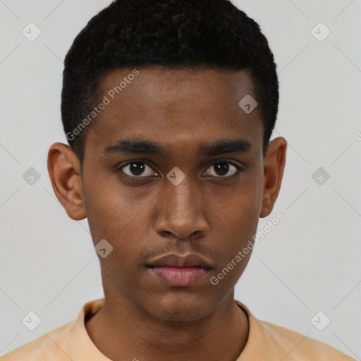 Neutral black young-adult male with short  brown hair and brown eyes