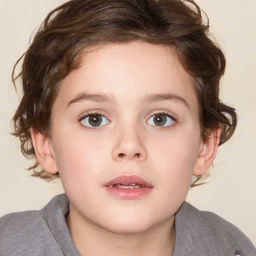 Neutral white child female with medium  brown hair and brown eyes