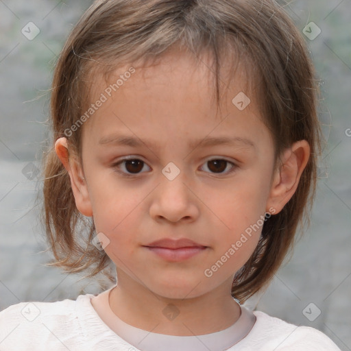 Neutral white child female with medium  brown hair and brown eyes