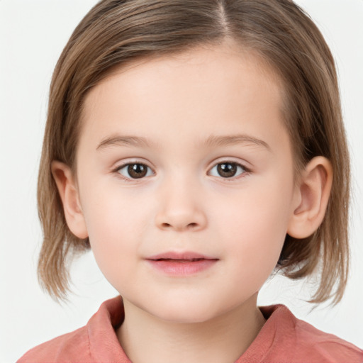 Neutral white child female with medium  brown hair and grey eyes