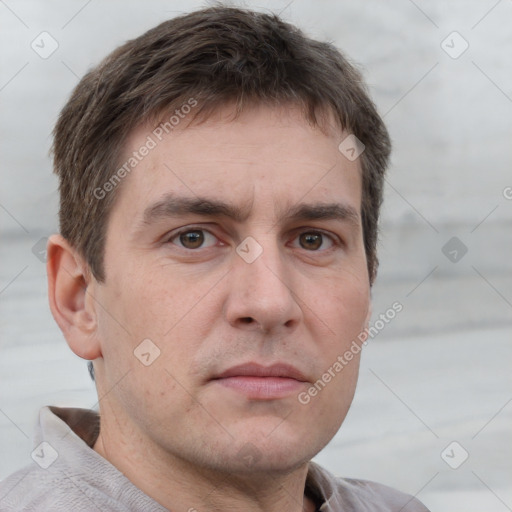 Neutral white adult male with short  brown hair and brown eyes