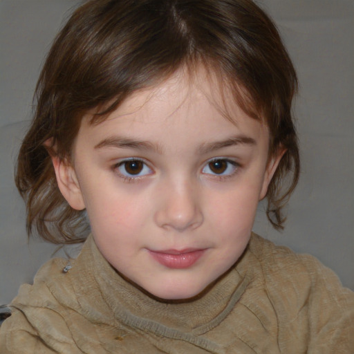 Neutral white child female with medium  brown hair and brown eyes