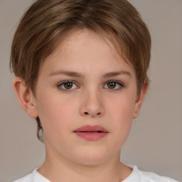 Neutral white young-adult female with short  brown hair and brown eyes