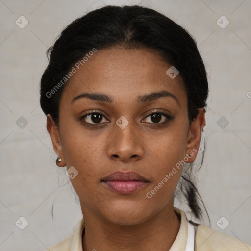 Neutral black young-adult female with short  brown hair and brown eyes