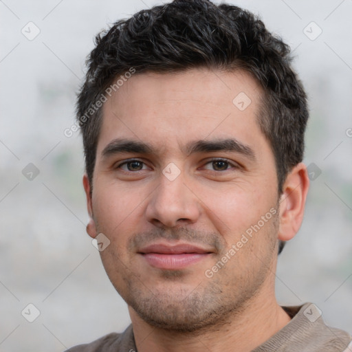 Neutral white young-adult male with short  black hair and brown eyes