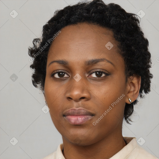 Neutral black young-adult female with medium  black hair and brown eyes