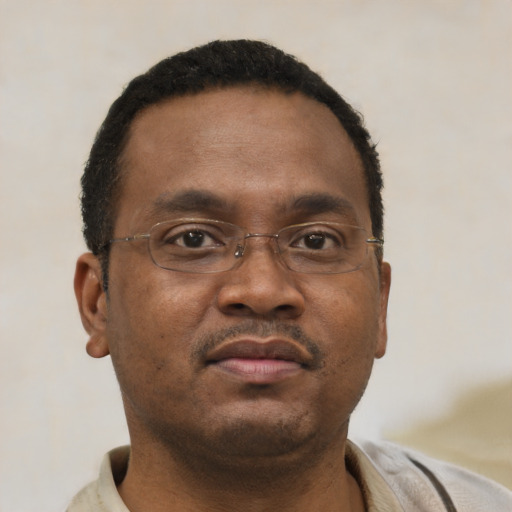 Neutral black young-adult male with short  brown hair and brown eyes