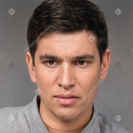 Neutral white adult male with short  brown hair and brown eyes