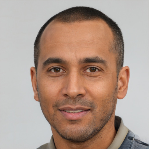 Neutral white young-adult male with short  black hair and brown eyes