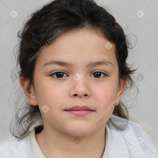 Neutral white child female with medium  brown hair and brown eyes